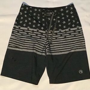 Ocean Current Board Shorts Mens Blue White Stars And Striped Drawstring Size 30